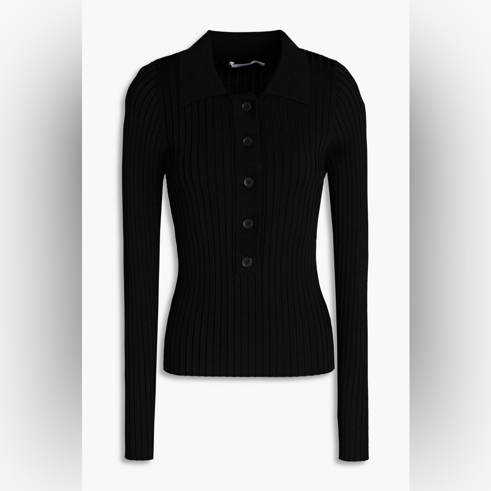 Good American Ribbed Knit Polo Sweater Womens Size 0 - Picture 2 of 6
